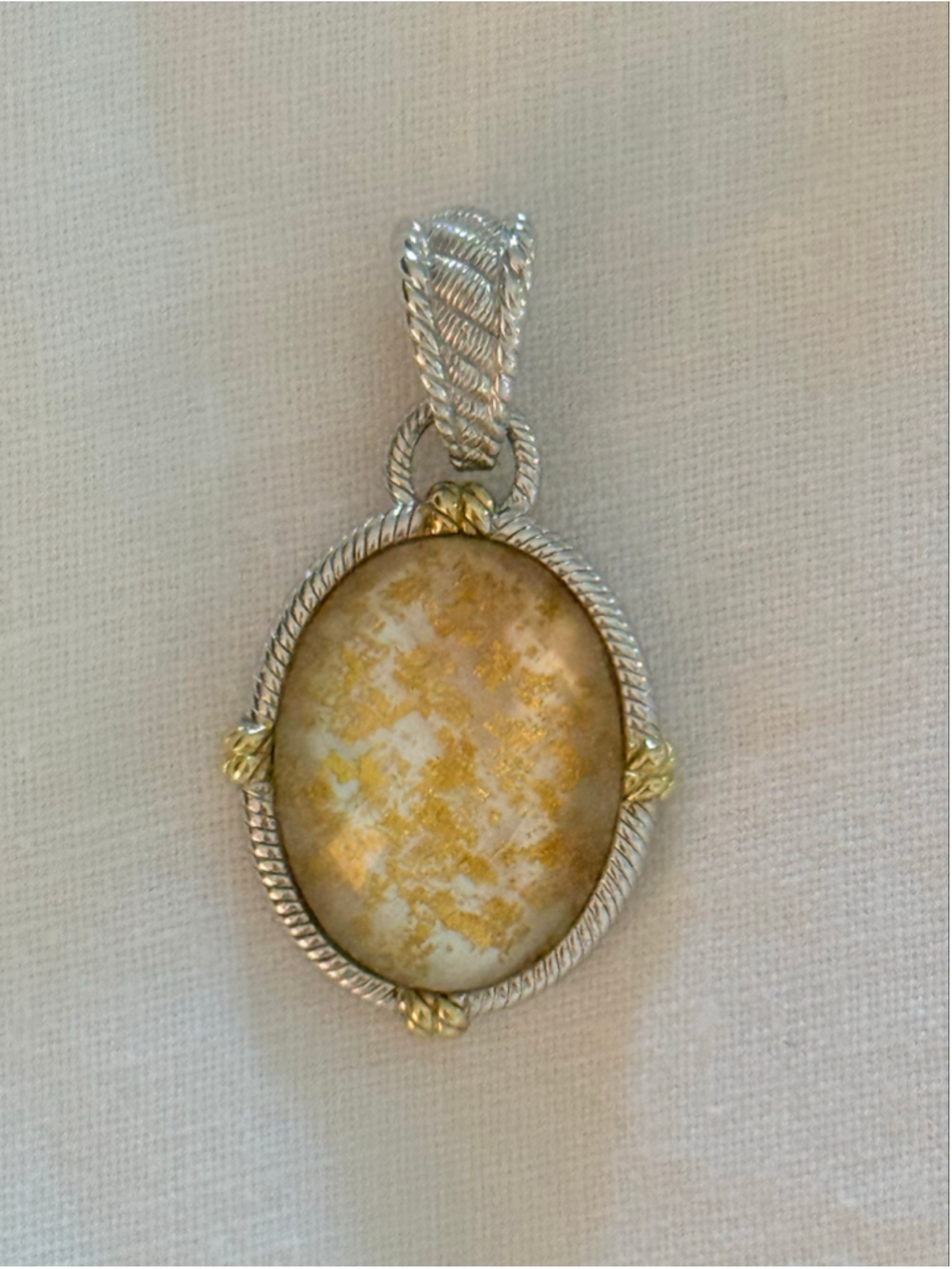 Judith Ripka Sterling Silver Gold Accent Doublet Gemstone Pendant Rope Twist